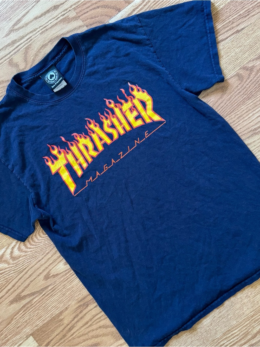 Thrasher Navy Tee with White Spade Label